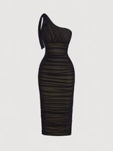 MOD One Shoulder Ruched Mesh Bodycon Dress